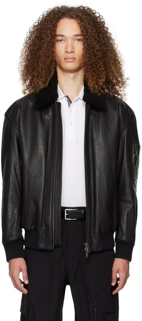 商品Hugo Boss|Black Zip Leather Jacket,价格¥5269,第1张图片