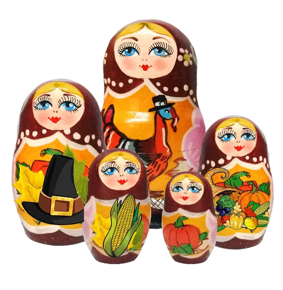 商品G. DeBrekht|Designocracy Thanksgiving 5-Piece Russian Matryoshka Wooden Nested Dolls Set,价格¥941,第1张图片