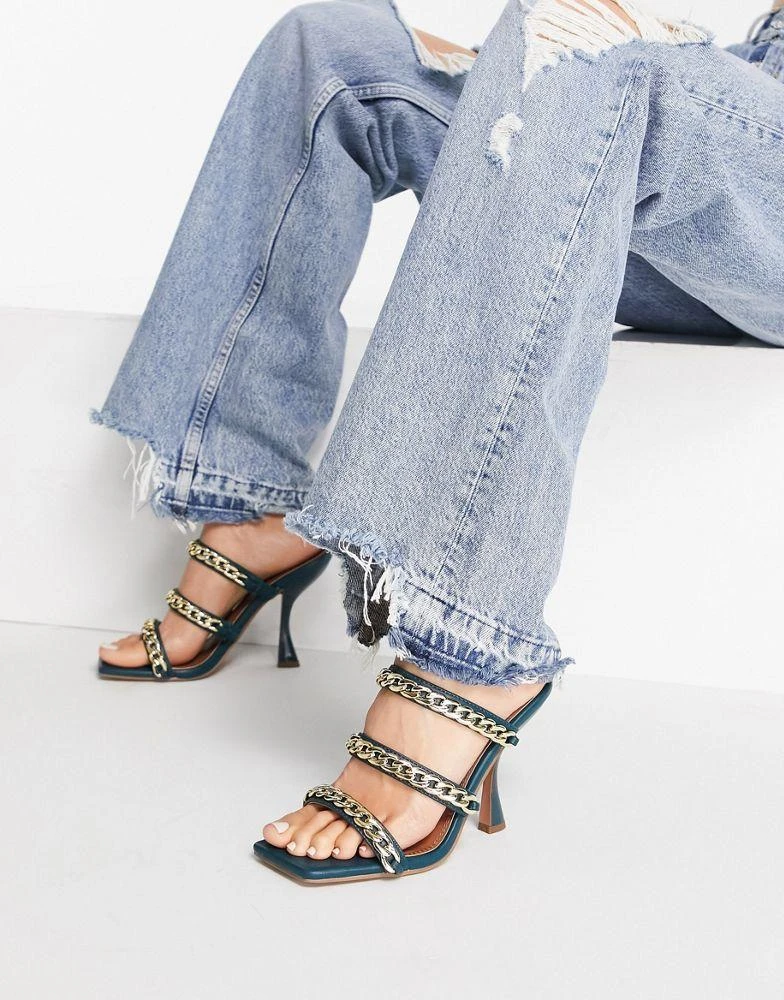 商品ASOS|ASOS DESIGN Nally chain detail heeled mules In teal,价格¥124,第1张图片