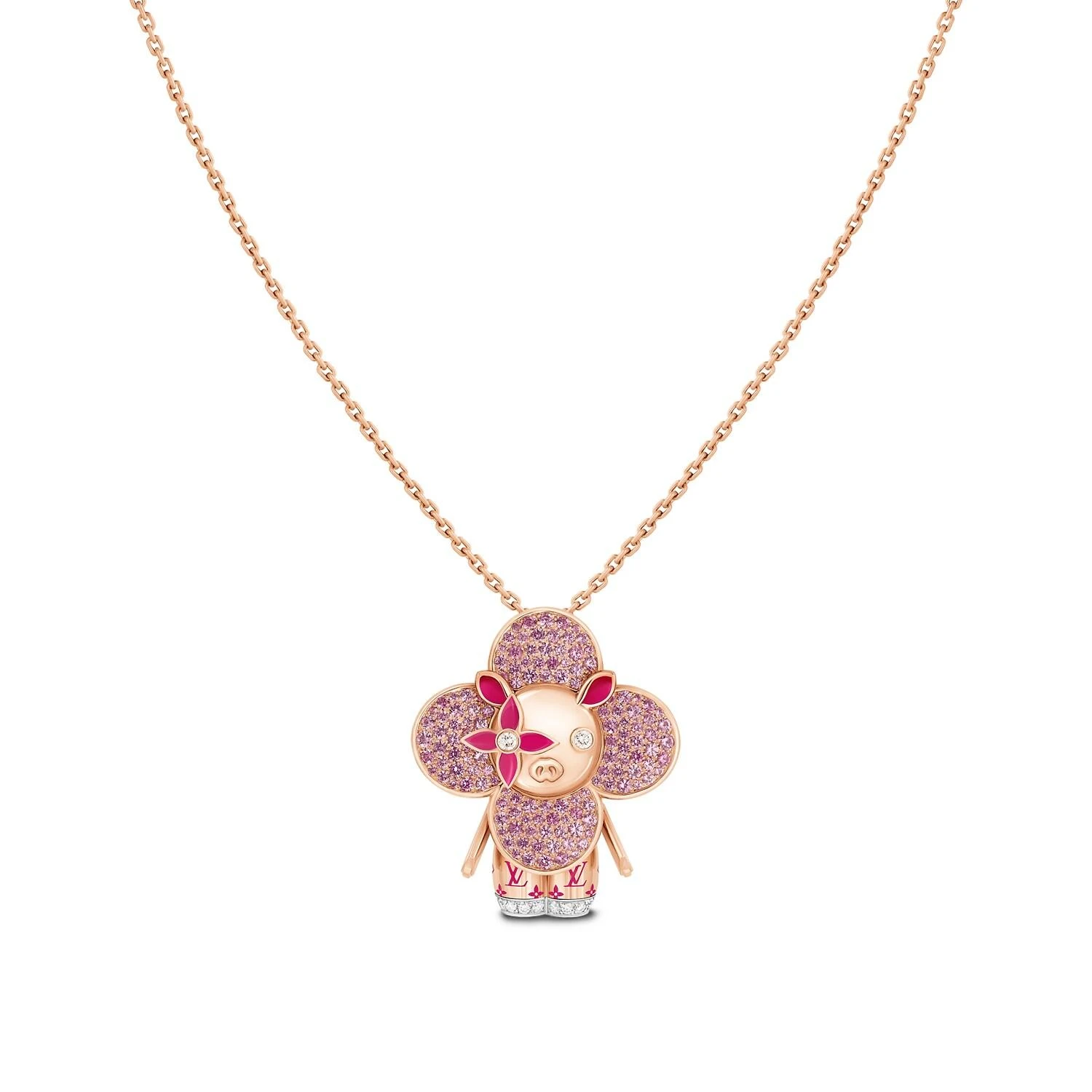 【预售】 LV路易威登 24秋冬 女士 吊坠 VIVIENNE PIG 18K 金漆光钻石彩色宝石项链 Q93983 商品