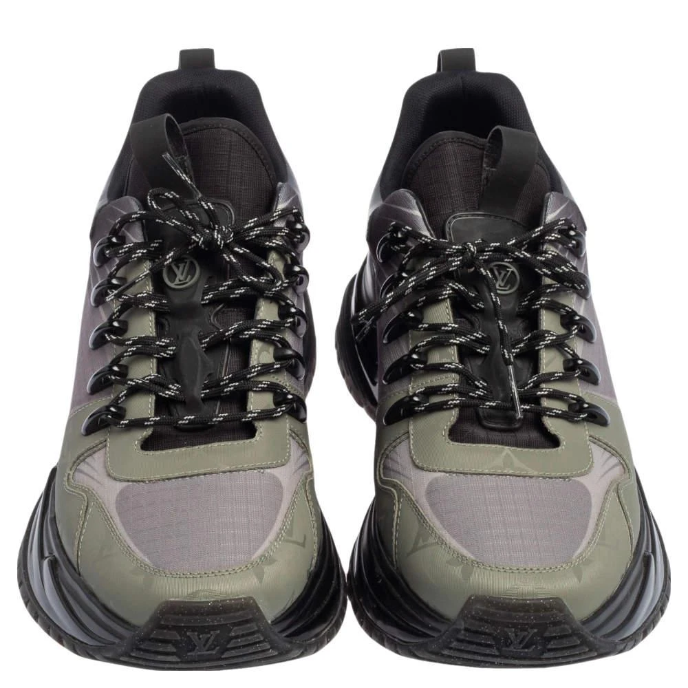 商品[二手商品] Louis Vuitton|Louis Vuitton Black/Green Leather And Canvas Run Away Pulse Sneakers Size 41,价格¥8684,第3张图片详细描述