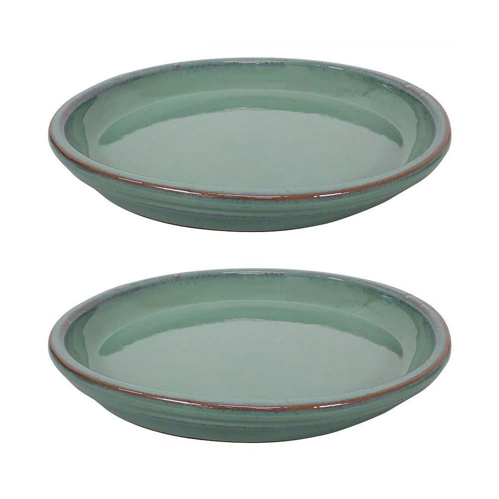 商品Sunnydaze Decor|12 in Glazed Ceramic Flower Pot/Plant Saucer - Seafoam - Set of 2,价格¥521,第1张图片