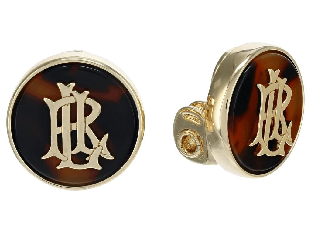 商品Ralph Lauren|Clip LRL Logo Tortoise Inlay Button Earrings,价格¥262,第1张图片