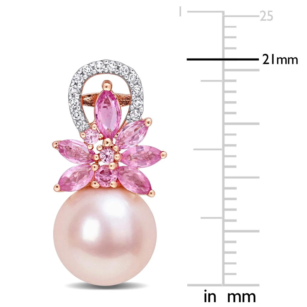 商品Mimi & Max|9-9.5 MM Pink Cultured Freshwater Pearl and Pink Sapphire and 1/8 CT TW Diamond Flower Drop Earrings in 14k Rose Gold,价格¥5515,第2张图片详细描述