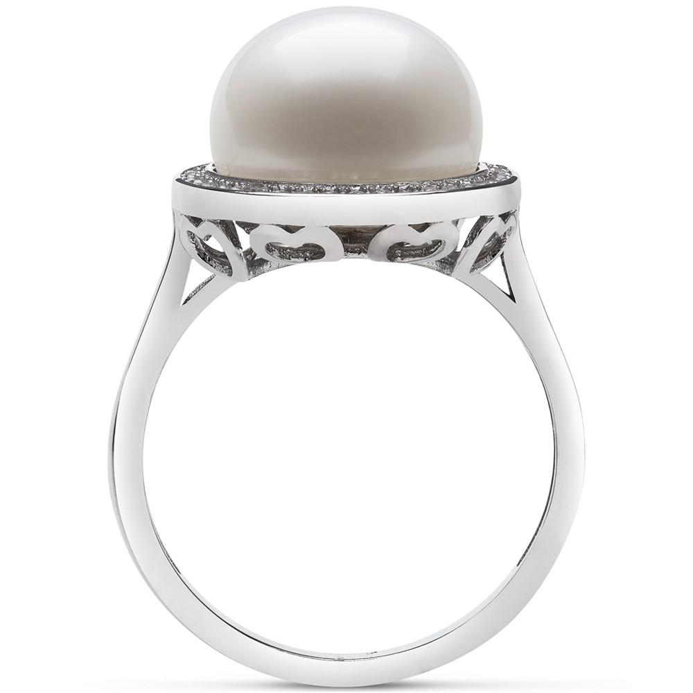 Cultured Freshwater Button Pearl (11mm) & Cubic Zirconia Halo Ring in Sterling Silver商品第3张图片规格展示