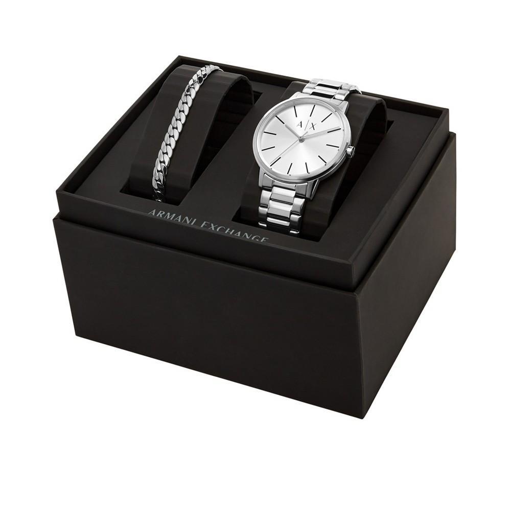 商品Armani Exchange|Men's Three-Hand Silver-tone Stainless Steel Bracelet Watch and 1 Bracelet Gift Set,价格¥1276,第6张图片详细描述