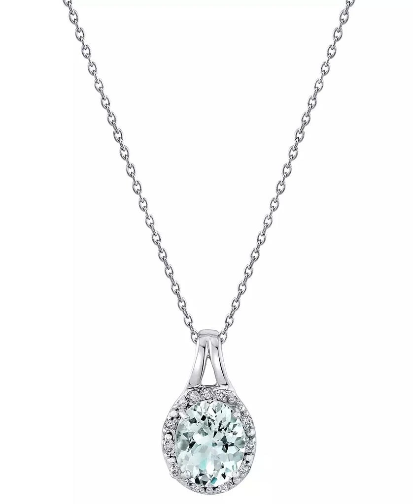 商品Macy's|Aquamarine (2-1/3 ct. t.w.) & Diamond (1/10 ct. t.w.) Oval Halo 18" Pendant Necklace in Sterling Silver,价格¥1412,第1张图片