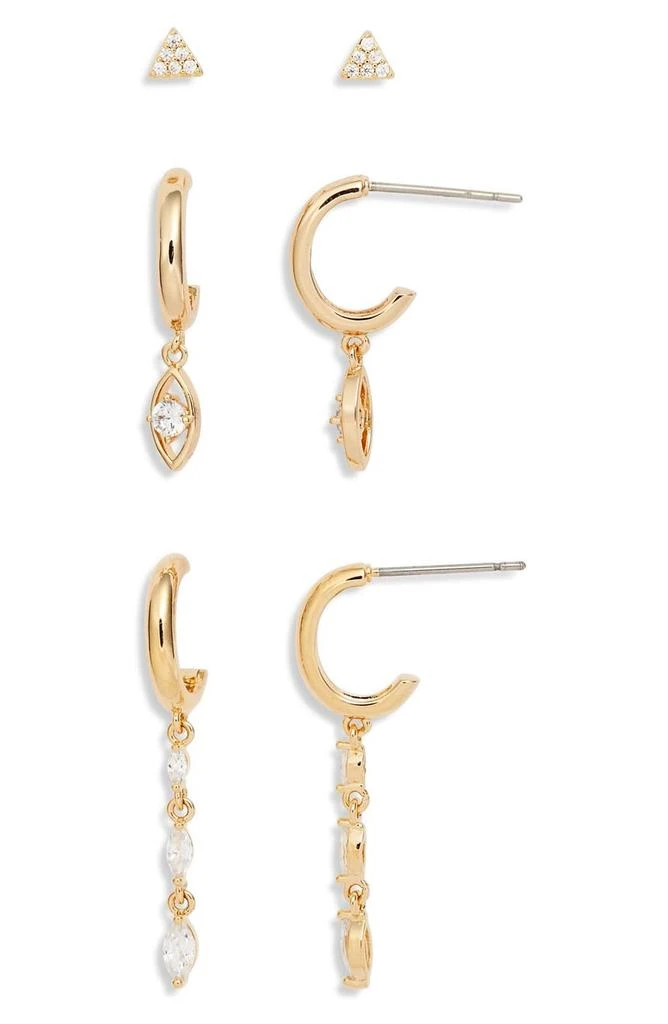 商品Nordstrom|Set of 3 Cubic Zirconia Stud & Drop Huggie Hoop Earrings,价格¥129,第1张图片