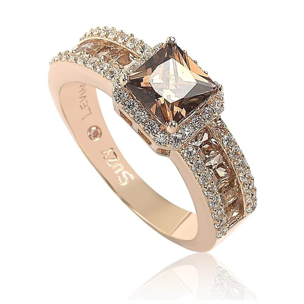 Suzy Levian Rose Sterling Silver Brown Asscher Cut Cubic Zirconia Engagement Ring商品第1张图片规格展示