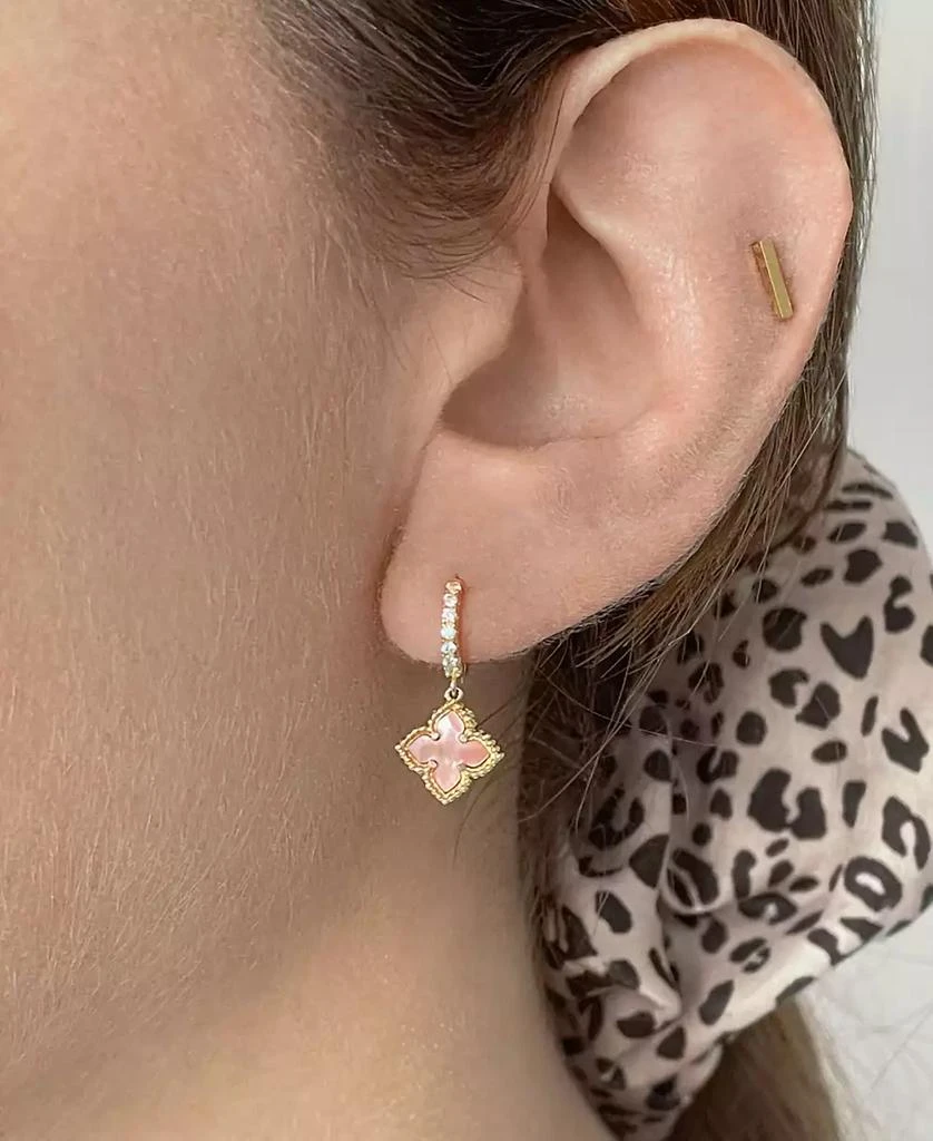 商品ADORNIA|14K Gold Plated Floral Dangle Hoops Pink Imitation Mother of Pearl Earrings,价格¥264,第3张图片详细描述