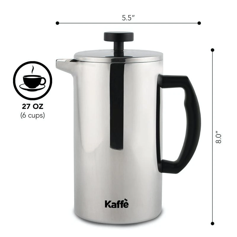 商品Kaffe|Kaffe French Press Coffee Maker. Food-Grade Double-Wall Stainless Steel (6 Cups 0.8L). Extra Filter Included!,价格¥263,第2张图片详细描述