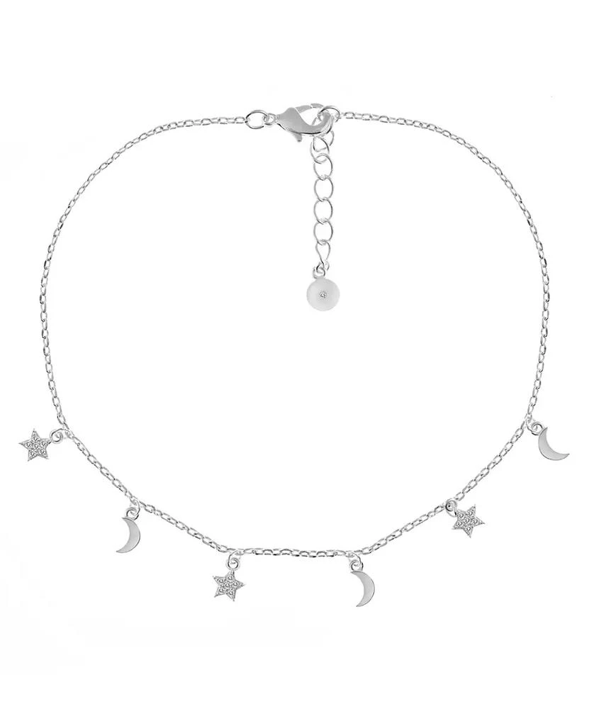 商品Essentials|Clear Cubic Zirconia Moon & Star Anklet in Silver Plate,价格¥75,第1张图片