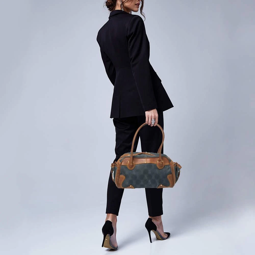 商品[二手商品] Celine|Celine Blue/Brown Macadam Denim and Leather Drawstring Pocket Satchel,价格¥3111,第2张图片详细描述