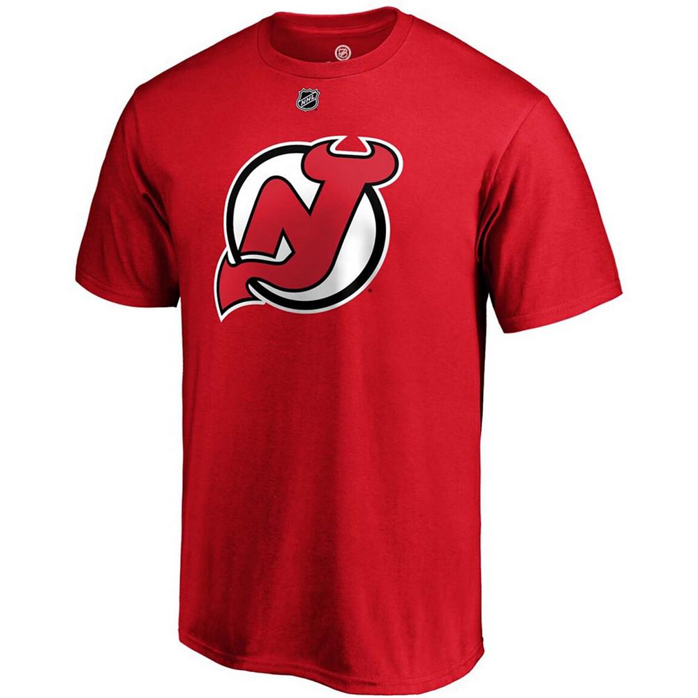 Men's Jack Hughes Red New Jersey Devils Authentic Stack Name and Number T-shirt商品第2张图片规格展示