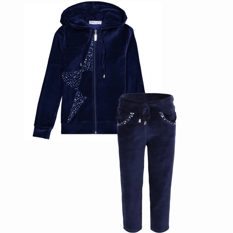 商品T-Shirt T-Shops|Girls sequin star navy zip up hoodie and sweatpant in set tracksuit,价格¥2944,第1张图片