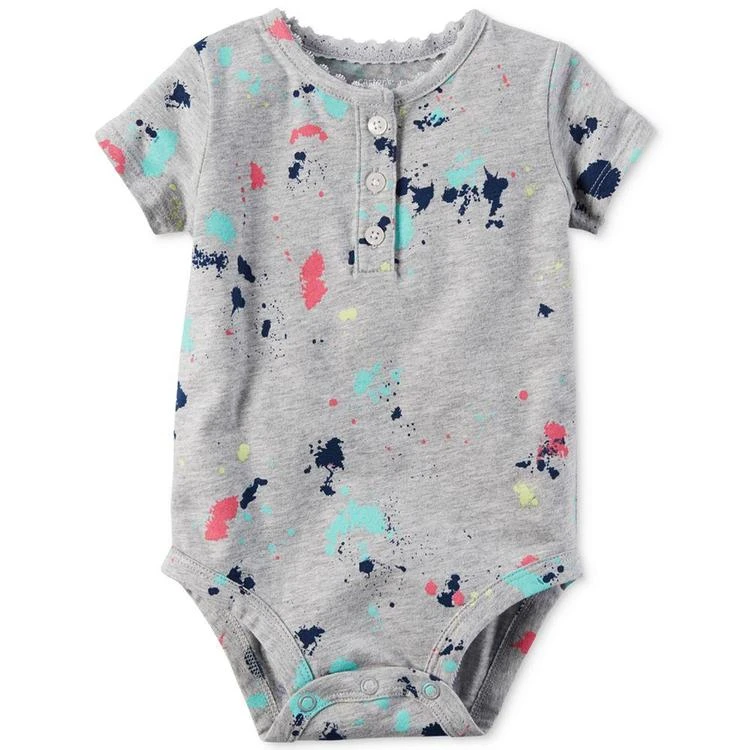 商品Carter's|Paint-Print Henley Bodysuit, Baby Girls (0-24 months),价格¥27,第1张图片