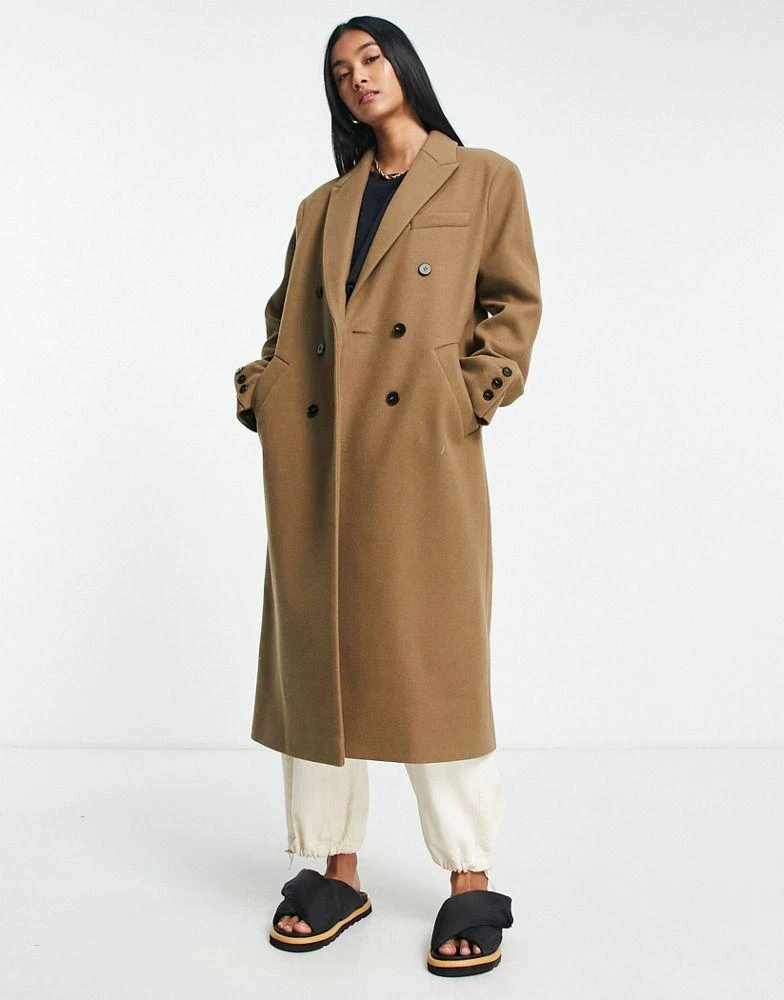 商品Topshop|Topshop double breasted long coat in dark camel,价格¥410,第2张图片详细描述