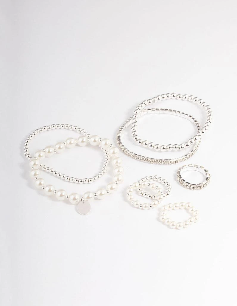 商品Lovisa|Rhodium Mixed Diamante Pearl Bracelet and Ring Pack,价格¥43,第1张图片