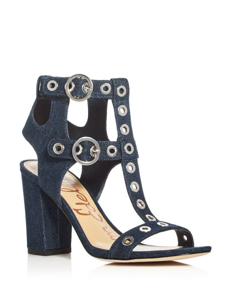 商品Sam Edelman|Eyda Denim Grommet Embellished High Heel Sandals,价格¥587,第1张图片