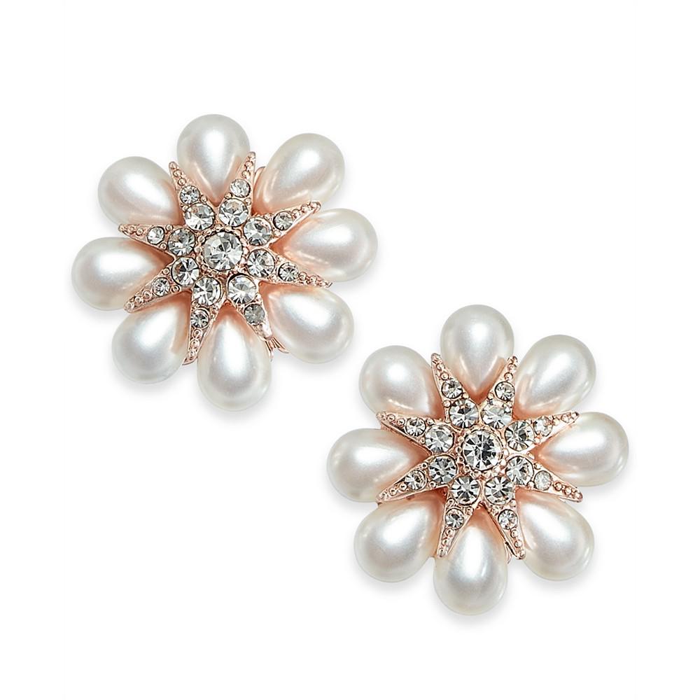 Crystal & Imitation Pearl Flower Stud Earrings, Created for Macy's商品第1张图片规格展示