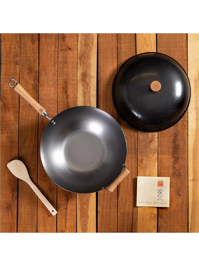 Joyce Chen Classic 14'' Uncoated Carbon Steel Flat Bottom Wok 4-Piece Set 商品