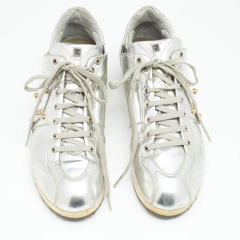 Fendi Metallic Silver Patent Leather Low Top Sneakers Size 38商品第3张图片规格展示