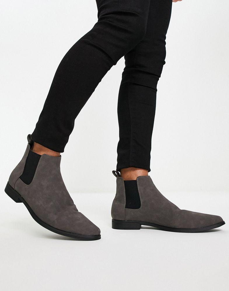ASOS DESIGN chelsea boots in grey faux suede商品第4张图片规格展示