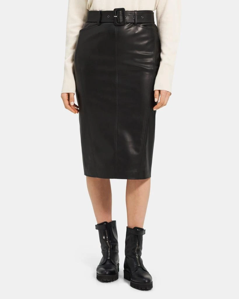 商品Theory|Belted Midi Skirt in Stretch Faux Leather,价格¥552,第1张图片