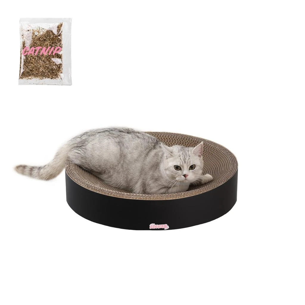 Nelson 20.13" Modern Cardboard Round Bowl Cat Scratcher with Catnip, Light Pink/Multi 商品