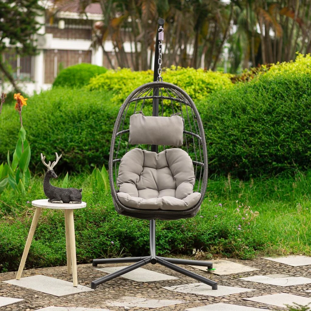 outdoor patio Wicker Hanging Chair Swing Chair Patio Egg Chair UV Resistant Blue cushion 商品