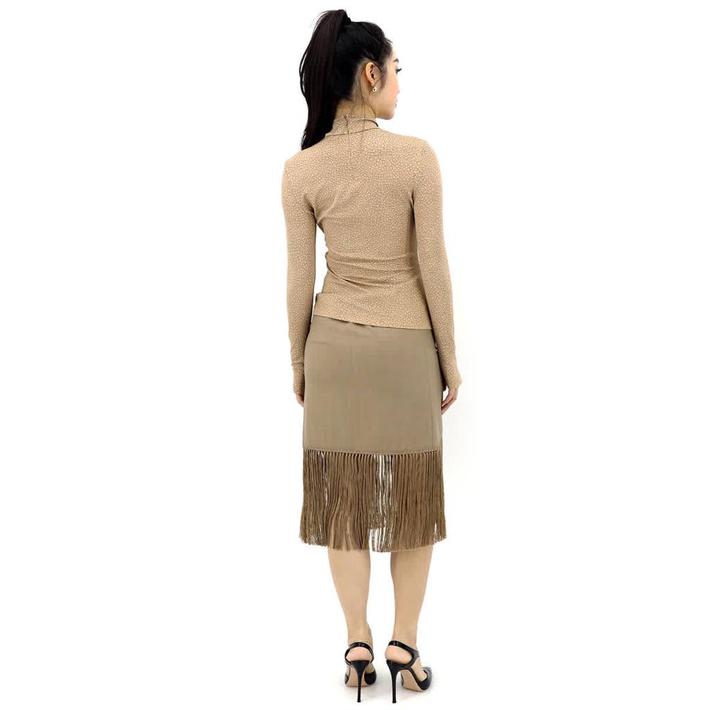 Ladies Pecan Melange High-waist Fring-hem Wool And Cashmere Skirt商品第3张图片规格展示