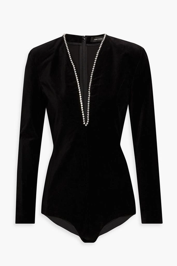 商品Isabel Marant|Qabea crystal-embellished cotton-blend velvet bodysuit,价格¥4004,第1张图片