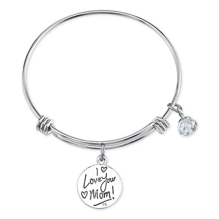 商品Unwritten|Two-Tone Crystal Mom Charm Bangle Bracelet in Stainless Steel,价格¥165,第1张图片