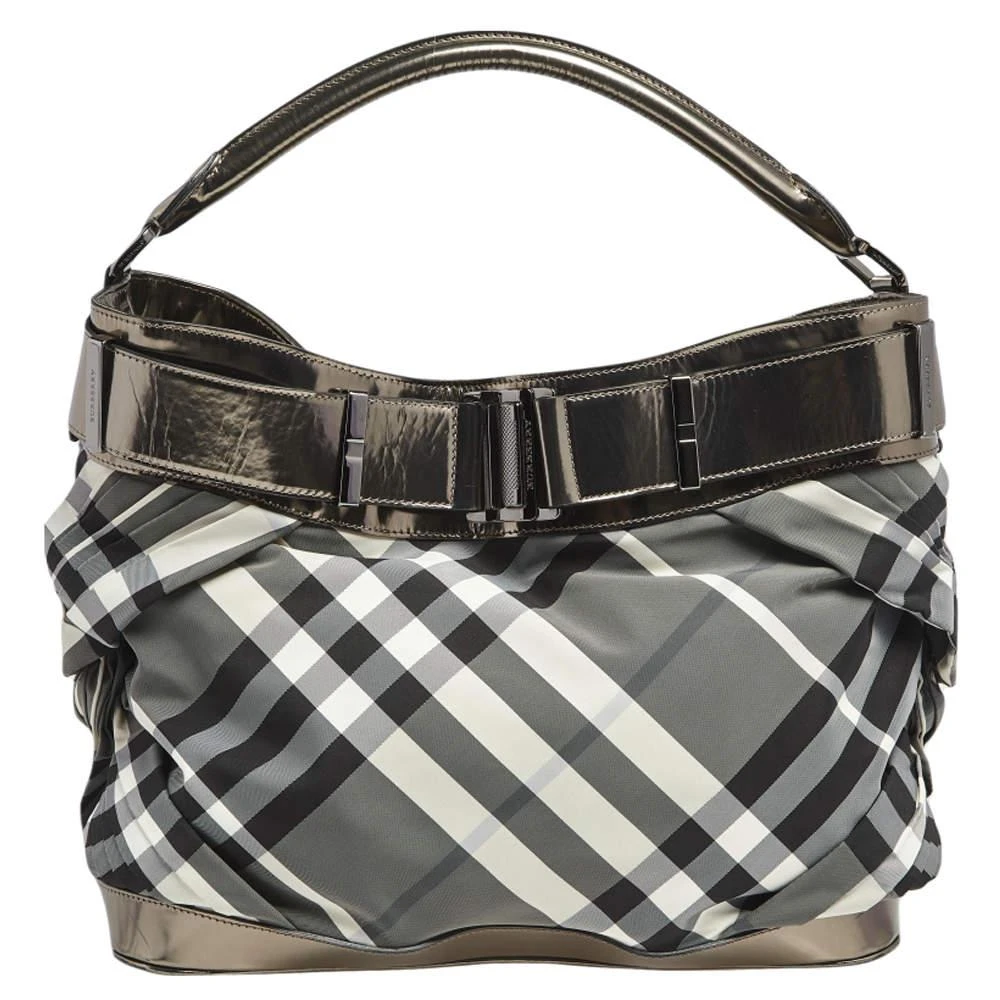 商品[二手商品] Burberry|Burberry Metallic/Black Beat Check Nylon and Glossy Leather Buckle Shoulder Bag,价格¥2892,第1张图片