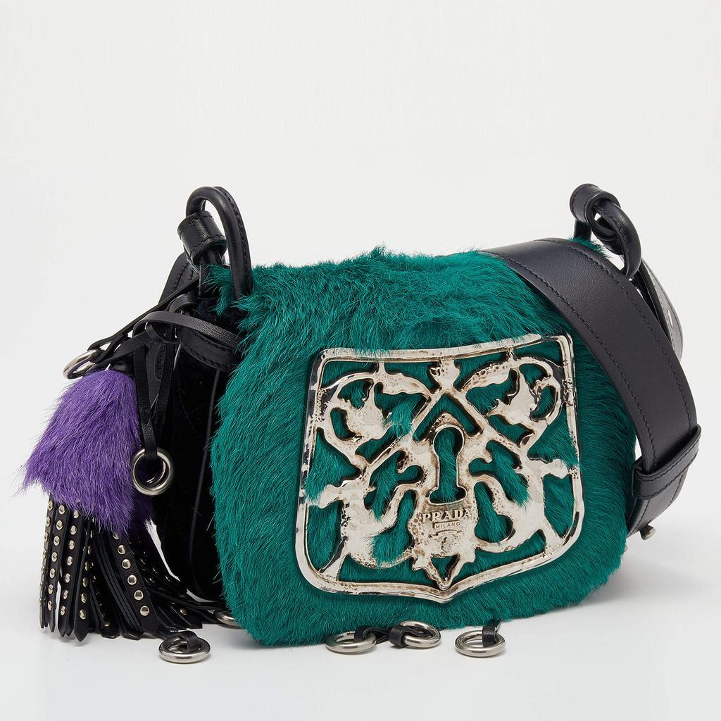 商品[二手商品] Prada|Prada Black/Green Calf Hair And Quilted Velvet Small Corsaire Shoulder Bag,价格¥5165,第6张图片详细描述