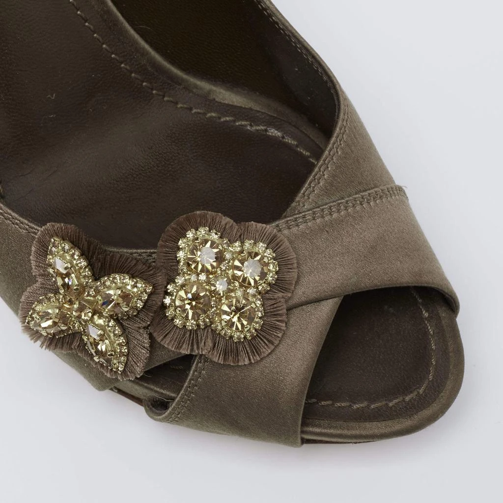 Louis Vuitton Dark Olive Green Satin Athen Open-Toe Pumps Size 38 商品