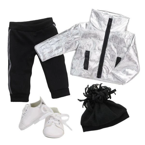 商品Teamson|Sophia’s Silver Metallic Jacket, Black Side Stripe Joggers, Sneakers, & Hat for 18” Dolls, Silver/Black,价格¥238,第1张图片