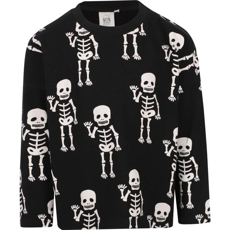 商品Little Man Happy|Friendly skeletons long sleeved organic t shirt in black,价格¥456,第1张图片