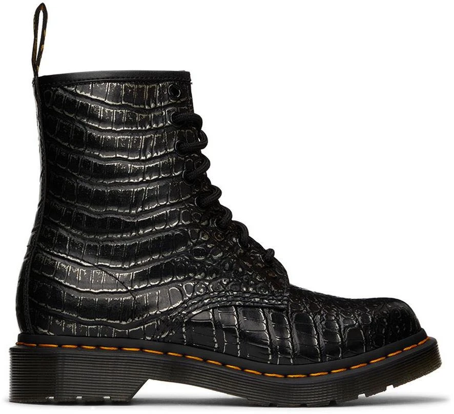 商品Dr. Martens|Black Croc 1460 Boots,价格¥444,第1张图片