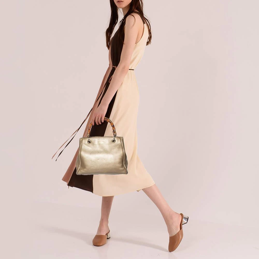 商品[二手商品] Gucci|Gucci Metallic Gold Leather Bamboo Top Handle Shopper Tote,价格¥3505,第2张图片详细描述