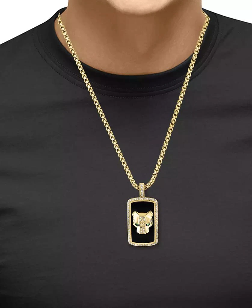 商品Effy|EFFY® Men's Onyx, Diamond (1/5 ct. t.w.), & Tsavorite Accent Panther Head Dog Tag 22" Pendant Necklace in 14k Gold,价格¥22091,第2张图片详细描述