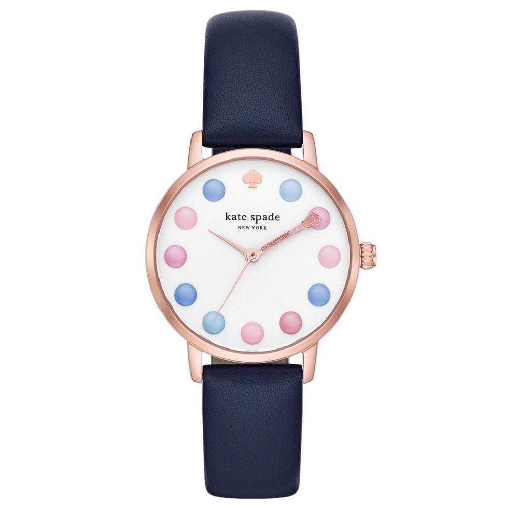 商品Kate Spade|Women's Metro Three-Hand Make-Up Navy Leather Watch 34mm,价格¥1089,第1张图片