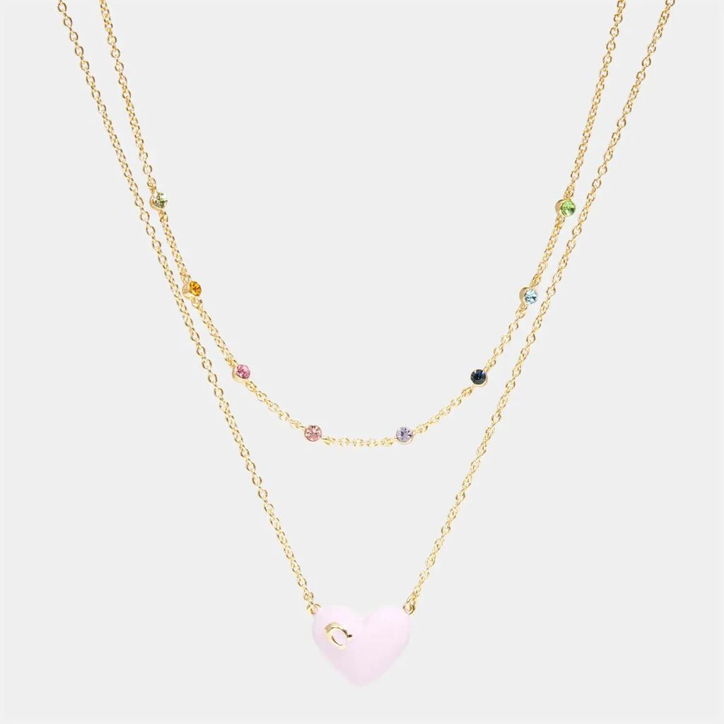 商品Coach|Coach Women's Enamel C Heart Double Chain Necklace,价格¥691,第1张图片