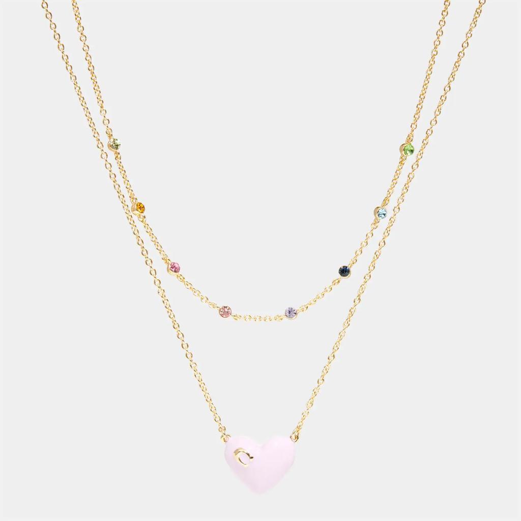 商品Coach|Coach Women's Enamel C Heart Double Chain Necklace,价格¥717,第1张图片