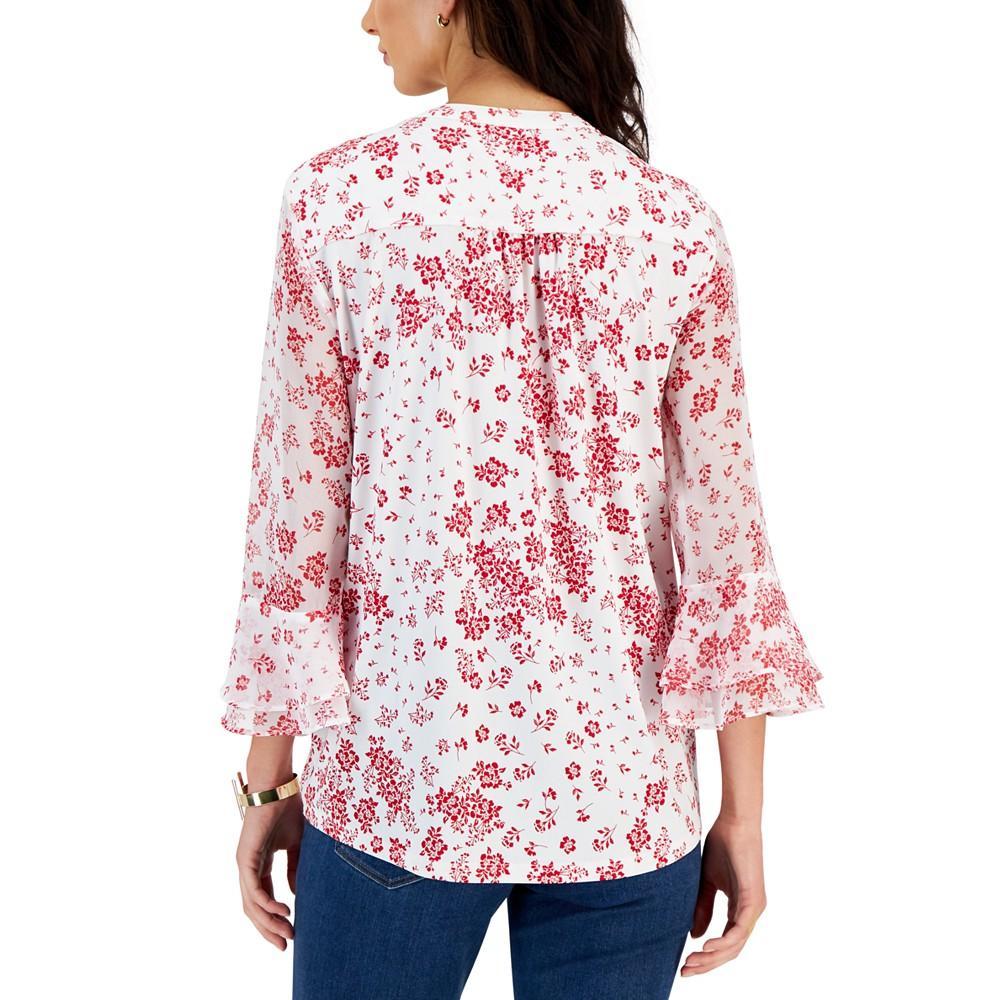 商品Charter Club|Printed Pintuck Ruffled-Sleeve Top, Created for Macy's,价格¥388,第4张图片详细描述