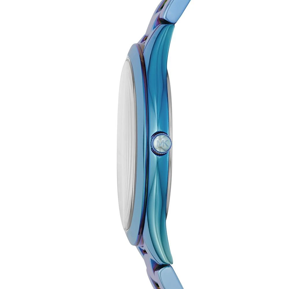 商品Michael Kors|Women's Slim Runway Iridescent Blue IP Stainless Steel Bracelet Watch 42mm,价格¥955,第2张图片详细描述