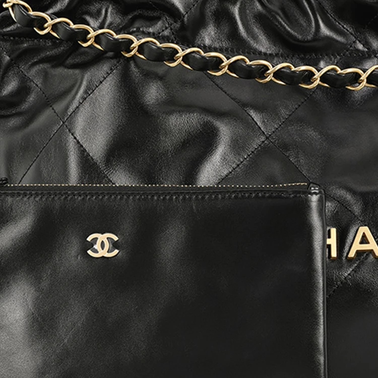 商品[国内直发] Chanel|香奈儿 22Bag 24C 早春度假系列 金扣大容量 皮革 手提单肩包 常规 女款 黑色,价格¥46836,第6张图片详细描述