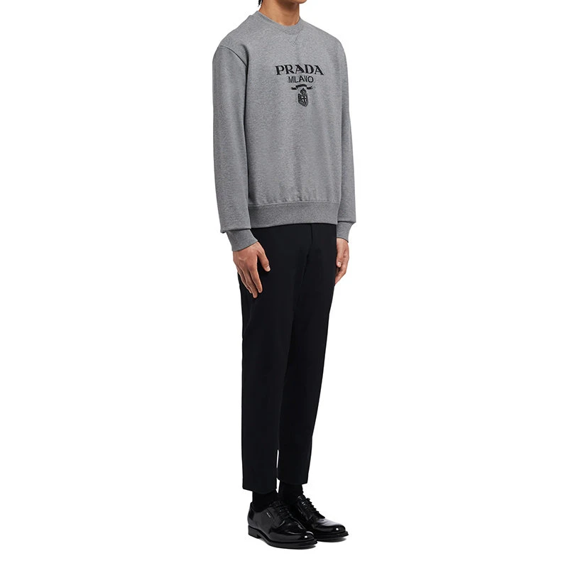 商品Prada|【预售3-7天】普拉达 男士灰色平纹针织棉质卫衣UJL148_1Y13_F0BD9_S_202,价格¥9549,第5张图片详细描述