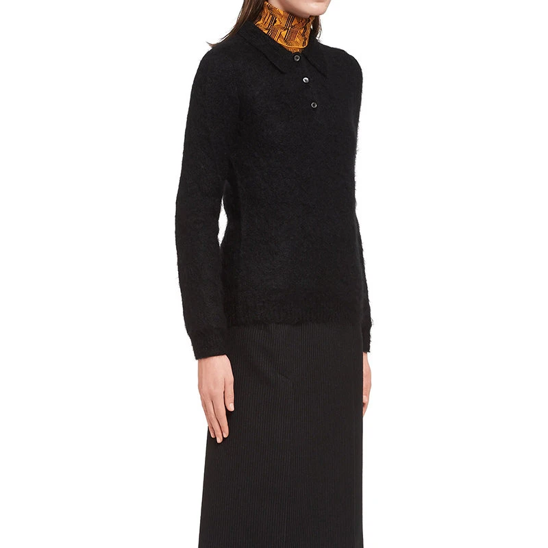 商品Prada|【预售3-7天】PRADA/普拉达 21年秋冬 女士黑色修身马海毛长袖Polo衫P24L1I_1ZOJ_F0002_S_212,价格¥7127,第5张图片详细描述