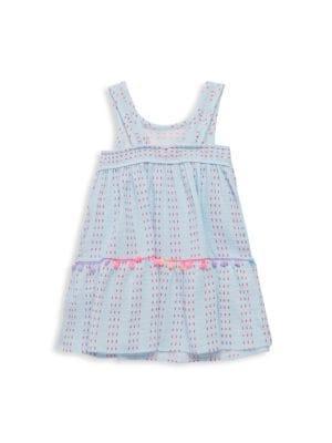 Little Girl's Striped Pom-Pom Logo Dress商品第2张图片规格展示